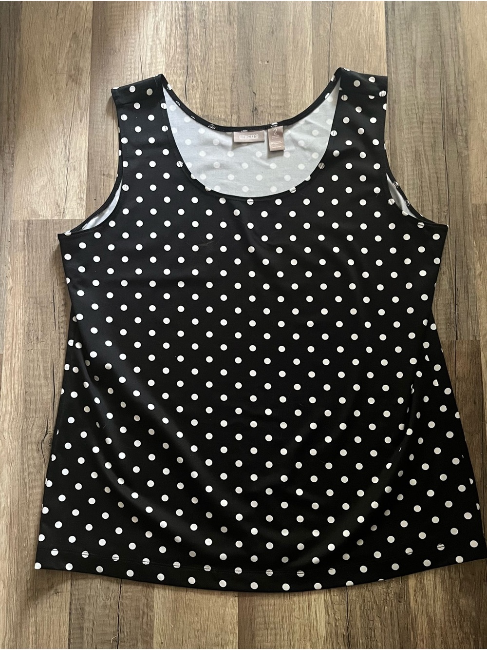 Chico’s Black Tank with White Polka Dots Sz L EUC